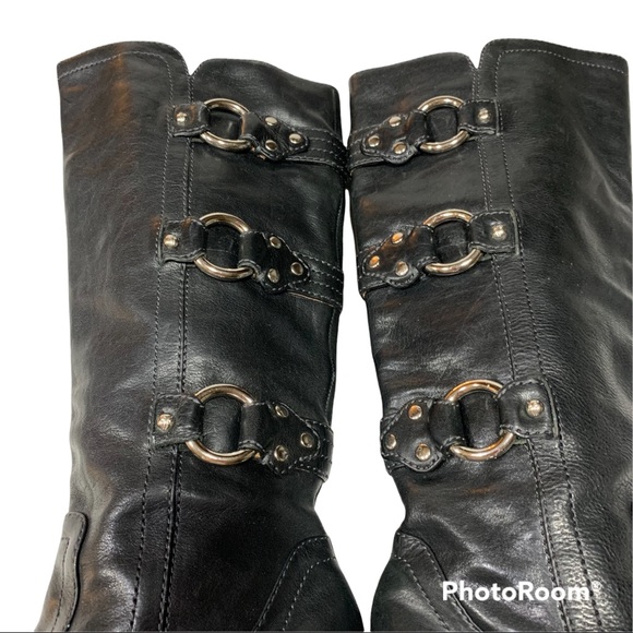 Frye Fiona Three Strap Black Leather Heeled Pull On Boots Sz 8M/7M - Picture 14 of 16